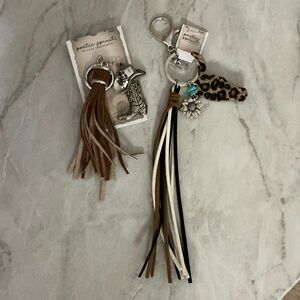 Keychain/Bag Charm, 2 Pieces Cowgirl Brown and Tan Tassel Keychain.